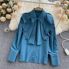 Long Sleeves Shirts, Shirts Korean, Corporate Wear, Tops Fashion, Women Sleeve, Collar Top, Lapel Collar, Fashion Tops, Cute Dresses