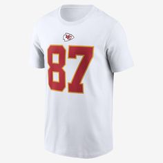 Rep your favorite player on your favorite team with this Kansas City Chiefs T-Shirt. It features the classic name and number design and soft cotton fabric for a comfortable, casual way to show some love for Travis Kelce. Nfl Kansas City Chiefs, Nfl T Shirts, Nike Nfl, Boxing T Shirts, Nfl Gear, Travis Kelce, Bold Graphics, Kansas City Chiefs, White Nikes