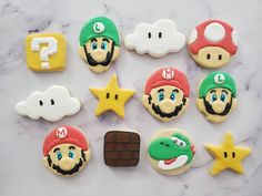 some cookies that are shaped like mario bros