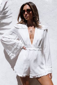 Bettina Romper - White - Petal & Pup USA Blouse Silhouette, White Playsuit, Short Loungewear, Short Models, Exclusive Clothing, White Romper, Elements Of Style, Strapless Tops, Dresses By Length