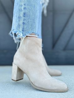 Steve Madden Jozie Bootie in Sand Suede - Infinity Raine Cream Booties Outfit, Tan Booties Outfit, Ankle Booties Outfit, Booties Outfit Fall, Booties Outfit, Fall Booties, Tan Booties, Engagement Photo Outfits, Synthetic Materials