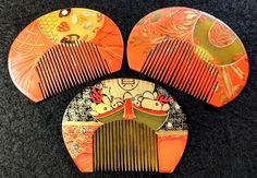 Vintage Japanese Kushi Comb set of 3 Kimono Kanzashi Hair Ornament Japan #743 | eBay Japanese Kanzashi, Black Hat X Dr Flug, Comb Set, Japanese Antiques, Vintage Japan, Monster Art, Black Hat, Hair Ornaments, Hair Comb