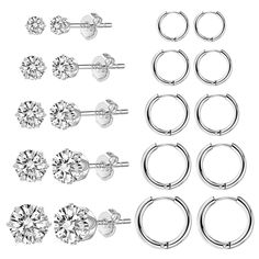 PRICES MAY VARY. Lightweight Earrings Sets for Multiple Piercing: Includes 5 pairs small Stainless Steel huggie hoop earrings and 5 pairs Stainless Steel cubic zirconia stud earrings a set. Suitable for first, second and third hole. And also can be used as cartilage hoop earring, match yourself style. Hoop and Stud Earrings Size: Hoops are 8mm(0.32 in)-16mm(0.63 in), studs are 3-7mm, pls see picture 3. Lightweight and hypoallergenic black cartilage hoop earring, sufficient quantity of studs and Black Hoops Earrings, Earrings Sets, Mens Earrings Hoop, Cartilage Earrings Hoop, Cartilage Hoop, Earring Sets, Body Piercings, Hoop Earring Sets, Studs Earrings