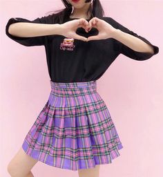 *Free Ship* Retro Purple Checker Plaid Pleated Skirt Purple Plaid Skirt, High Waist Pleated Skirt, Plaid Pleated Mini Skirt, Egirl Outfits, Harajuku Fashion Street, High Waisted Pleated Skirt, Kawaii Goth, Plaid Pleated Skirt, Goth Style