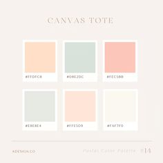 the color palette for canvas tote is shown in pastel, peach and pale