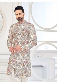 This is a Premium Sherwani by Golden Attire crafted from high quality fabric and imported materials. Our products are handcrafted by experienced tailors who make sure the that the stitching is precise, lining is proper and the overall product is sturdy enough to not go out of shape for more than a few years. Also all our products have extra margins in their length, sleeves, sides so it's easily alterable if your size changes after some time. To see more available colours and designs in this coll Groom Sherwani Indian, Sherwani Groom Wedding, Men Wedding Sherwani, Jodhpuri Sherwani, Indian Groom Dress, Mens Traditional Wear, Groom Sherwani, Sherwani Groom, Groom Wedding Dress