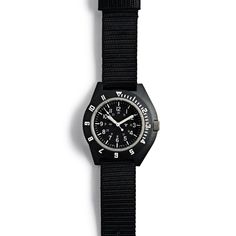 In 1986, Kelly Air Force Base needed watches that could withstand extreme changes in pressure, be used at high altitudes, and remain legible and accurate in the process. This watch was created to meet those demands. Handmade in Switzerland and designed for pilots and parachute missions, this watch has been issued and worn by troops in Iraq and Afghanistan. A detachable compass with a glow-in-the-dark bezel furthers the military feel. The watch features a lightweight, specialized fiber shell case Air Force Base, Air Force Bases, Nato Strap, High Altitude, Black Watch, Pilots, Quartz Movement, Glow In The Dark, Switzerland