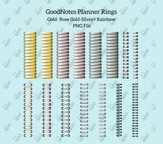 various colored spirals and rings on a blue background with the words good notes planner rings