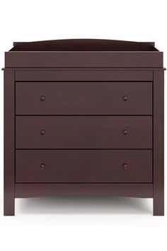 a baby crib with drawers on the bottom and bottom drawer, in dark brown