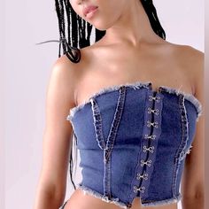 Nwot Urban Outfitters Moni Denim Distressed- Edge Bustier Top Size: Small Bustier Top, Urban Outfitters Tops, Urban Outfitters, Color Blue, Womens Tops, Crop Tops, Women Shopping, Blue, Color