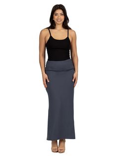 A cute and comfortable maxi skirt style perfect for a casual look or lounging in style. Made from an ultra soft stretch material . Featuring a foldover waist, maxi length, and a relaxed a line shape.material: 92% Polyester, 8% Spandexmodel height: 5' 9" Maxi Skirt Style, Skirt Style, Navy And Brown, Black Charcoal, Skirt Fashion, Different Styles, In Style, Stylish Outfits, Casual Looks