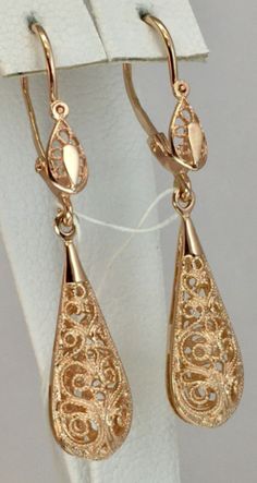 USSR Vintage Original Soviet Rose Gold Earrings 583 14K, USSR Gold Earrings | eBay Exquisite Filigree Earrings For Formal Occasions, Formal Rose Gold Earrings In 14k Gold, Formal Yellow Gold Earrings With Elegant Design, Formal Rose Gold 14k Earrings, Hallmarked Teardrop Jewelry For Evening, Luxury 14k Gold Earrings With Intricate Design, Teardrop Hallmarked Jewelry For Evening, Elegant 14k Gold Earrings For Formal Occasions, Evening 14k Rose Gold Earrings