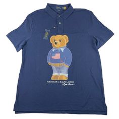 Measurements: Armpit To Armpit Is 28 In Length Is 34 In Nwt 2xl Blue Cotton Polo Shirt With Graphic Print, Blue Graphic Print Polo Collar Top, Polo Bear, Men's Polo, Polo Ralph, Mens Polo, Polo Ralph Lauren, Ralph Lauren, Mens Shirts