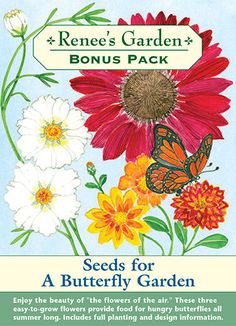 the book cover for seeds for a butterfly garden by renee's garden and bons pack