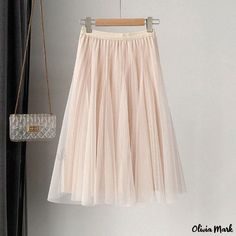 Olivia Mark - Bicolor Chiffon Mesh Midi Skirt with Vertical Pleats and Ethereal Draped Design Mesh Midi Skirt, 115 Pounds, 125 Pounds, Designer Drapes, Types Of Skirts, A Line Skirt, A Line Skirts, Apricot, Midi Skirt