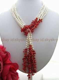 Quantity: 3 Strands. Style : Necklace. Most issues can be resolved with simple communication. Colors may appear different on each computer monitor. Length: 50". Condition: New. Coral Jewellery, Chip Bead Necklace, Pearl Lariat, Red Coral Necklace, Scarf Necklace, Pearl Jewelry Wedding, Bride Jewelry, Long Necklaces, Cultured Pearl Necklace