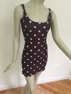 "One-piece form fitting tank dress. Convenient summer style in stretch matt jersey. Modern print with biscotti racing dots on raisin red background. Size shown fits women's US 4-6. Model is 35\" bust; 26\" waist; 37\" hips. Dress length shoulder-hem is 32\". Machine wash warm inside out, air dry." Wine Red Dress, Red Plaid Scarf, Summer Dress Patterns, Cotton Sundress, Hat And Scarf Sets, Checked Scarf, Modern Print, Dress Bodycon, Scarf Set