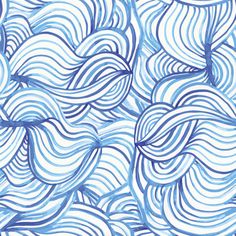 an abstract blue and white pattern with wavy waves on it's surface, as well as