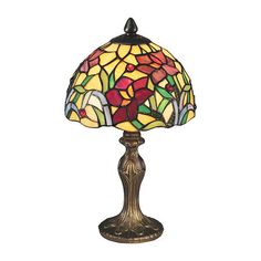 a stained glass table lamp on a white background