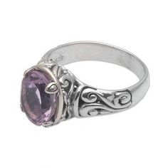 Amethyst cocktail ring, 'Floral Prayers in Purple' - 925 Sterling Silver Faceted Amethyst Cocktail Ring (image 2e) Silver Amethyst Ring, Amathyst Ring, Ring With Purple Stone, Purple Stone Ring, Amethyst Cocktail Ring, Vampire Aesthetic, Pretty Engagement Rings, Purple Stone Rings, Purple Ring