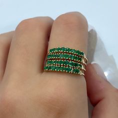 Emerald Ring Vintage - Green Emerald Ring - Yellow Gold Ring - 14k Emerald Ring - Statement Ring - Wire Gold Ring - Harem Ring -Turkish Ring *100% naturel emerald *14k-18k solid gold *solid gold (NOT plated) *gemstone: 2.25 mm. *stone shape: round *stones emerald: 32 pcs. *emerald Stackable Green Diamond Ring In 14k Gold, Fine Jewelry Green Stackable Rings With Prong Setting, Fine Jewelry Stackable Emerald Ring, Fine Jewelry Stackable Emerald Ring With Round Band, 14k Gold Open Emerald Ring, Fine Jewelry, 14k Gold Emerald Open Ring, 14k Gold Open Emerald Ring, Green Gemstone Stackable Rings In 14k Gold, Fine Jewelry Emerald Ring With Vvs Clarity