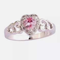 Brand New Heart Shaped Pink Sapphire Double Sided Double Heart Silver Ring. Womens Rings Fashion, Zircon Jewelry, Natural Gemstone Jewelry, Trendy Ring, Pink Topaz, Zircon Ring, Engagement Bands, Band Engagement Ring, Engagement Jewelry