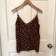 Zara M Excellent Condition. No Tags But Never Worn. Matching Pant In A Separate Listing, Feel Free To Bundle! Pit To Pit - 21.5” (Double For Bust Measurements) Top To Bottom - 24” 100% Viscose No Trades, But Don’t Be Shy Make An Offer!! Chic Polka Dot Tank Top For Summer, Chic Polka Dot Tank Top For Spring, Spring Chic Polka Dot Tank Top, Brown V-neck Camisole For Summer, Zara Casual Camisole For Spring, Casual Zara Camisole For Spring, Zara V-neck Tank Top For Day Out, Tank Top Camisole, Zara Tops