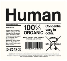 an organic product label with the words human on it