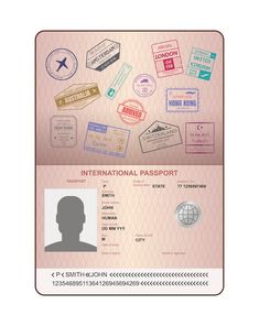 a passport with stamps on it and a man's face in the middle,