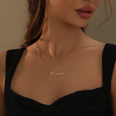 Sleek and elegant, our Mon Petit Name Necklace creates an effortless signature look that is stunning next to your skin. Personalize your necklace with your name or surprise them with a meaningful gift today. Gold Name Necklace Aesthetic, Name Jewelry Personalized, Name Necklace Aesthetic, Necklaces With Names, Name Gold Necklace, Necklace Name Design, Necklace With Name, Bday Wishlist, Dandelion Necklace