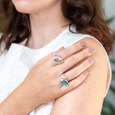 Handmade Sterling Silver Cocktail Ring With Labradorite | Neola Design Silver Cocktail, Labradorite Ring, Architectural Features, Handmade Sterling Silver, Cocktail Ring, Cocktail Rings, Rainbow Moonstone, Moonstone, Labradorite