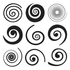 six spirals are shown in black and white