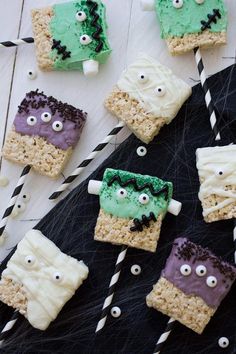 halloween rice krispy treats with spooky eyes