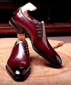 Pure Burgundy Side ;Lace Up Patent Leather Handmade Shoes · EasternLeathers · Online Store Powered by Storenvy Dandy Look, Leather Formal Shoes, Burgundy Shoes, Custom Design Shoes, Desert Boot, Peacoats, Leather Oxford Shoes, Hijab Chic, Dress Boots