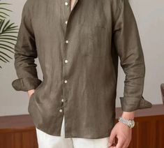 Crafted from linen and premium fabrics to provide a comfortable feeling, Linen smart casual long sleeve shirt features a classic collar and is made to be worn with multiple types of clothing. It is designed for those who exude style and confidence at the same time. Perfectly shirt to match with a casual look or elegant outfit. Benefits: Comfort & Breathable Style: Casual / Elegant Gender: Men Season: All season Material: linenPattern Type: Solid Please check the size chart carefully before placi Fitted Long Sleeve Khaki Shirt, Brown Long Sleeve Flannel Shirt, Khaki Linen Collared Shirt, Classic Long Sleeve Khaki Shirt, Khaki Long Sleeve Shirt With Buttons, Elegant Long-sleeved Linen Shirt, Elegant Long Sleeve Linen Shirt, Elegant Long Sleeve Tops For Casual Gatherings, Linen Shirt With Casual Collar