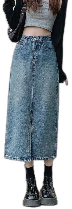 Winter High Waist Denim Skirt With Pockets, High Waist Denim Skirt With Pockets For Winter, Casual Denim Winter Skirt, Casual Denim Skirt For Winter, Winter Denim Skirt With Pockets, Casual Blue Denim Skirt For Winter, Jean Skirts Long, Crop Top And Sweatpants, Trendy Summer Fits