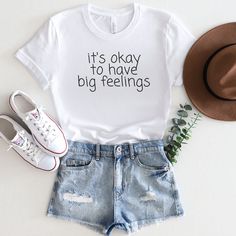 It's okay to have big feelings! This cute ABA Therapy shirt is the perfect reminder that ABA Therapists, Behavior Analysts, RBTs, and Special Education Teachers care about students' feelings. Show your ABA Apprecation by grabbing a BCBA Gift or RBT Therapist Gift today! This Bella and Canvas 3001 brand short sleeved unisex / gender-neutral jersey t-shirt is sized for adults. These t-shirts have ribbed knit collars to improve shaping, and the shoulders have taping for better fit over time. Dual s Behavior Teacher Shirts, Casual Cotton T-shirt With Quote Print, Casual Crew Neck Top With Quote Print, Casual Crew Neck T-shirt With Quote Print, Graphic Tee With Quote Print And Crew Neck, Summer Crew Neck T-shirt With Quote Print, Casual Crew Neck Shirt With Quote Print, Funny Slogan Tops With Relaxed Fit, Funny Relaxed Fit Text Print Tops