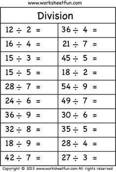 division worksheet with two numbers and the same place for each number to be