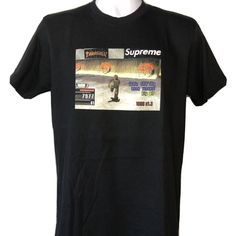 Supreme And Thrasher Joined Forces For The First Time Since 2017 With Their Fall/Winter 2021 Collaboration Which Delivered More Than 45 New Apparel Items. The Collection Featured Several Different Supreme Thrasher T-Shirts, Sweaters, Jackets, And More. This T-Shirt Features A Graphic Of An Old School Skateboarding Game On The Front Of It And A Supreme Thrasher Logo On The Back. Winter Streetwear Shirt With Crew Neck, Winter Graphic Tee For Streetwear, Black Shirt For Streetwear In Winter, Black Short Sleeve T-shirt For Winter, Black Shirt For Winter Streetwear, Black Winter Shirt For Streetwear, Black Winter Streetwear Shirt, Urban Short Sleeve Tops For Winter, Black Graphic Tee For Winter