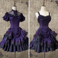 A lace-up jumper skirt and lace-up dress with flowers drawn in real purple. An elegant and gorgeous item richly decorated with lace embroidery and frills. Gothic blouse looks great as well. She is a beautiful and mysterious young lady. 
 
 
 Item 
 
 Jumper skirt 
 One Piece 
 
 
 Size 
 
 
 XS size 
 
 Length (front): 90cm 
 Length (back): 97cm 
 Shoulder width: 42cm 
 Bust: 84cm 
 Waist: 72cm 
 
 S size 
 
 Length (front): 90cm 
 Length (back): 97cm 
 Shoulder width: 43cm 
 Bust: 88cm 
 Waist: Purple Lace Dress With Ruffles, Purple Lace Dresses With Ruffles, Purple Lace Patchwork Dress, Purple Corset Dress With Ruffles, Elegant Purple Dress With Lace Patchwork, Purple Ruffled Costume Dress, Purple Ruffled Dress For Costume, Sleeveless Purple Corset Dress For Costume Party, Gothic Purple Party Dress