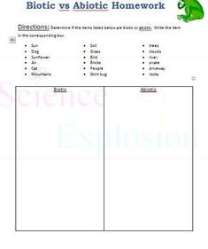 the worksheet for biotic vs abiottic homework