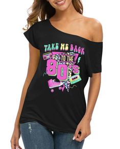 PRICES MAY VARY. Womens 80s 90s shirt: The Take Me Back to The 80s 90s Shirts for women is made of 60% Polyester 35%Cotton 5% Spandex, light and comfortable, soft and breathable, simple and fashionable, You will stay comfy all day. 80s 90s outfit for women: The Retro Style shirt with a unique and cute design of the "Take Me Back To The 80s 90s" letter print is simple but energetic, showing your charm. Our T-shirt has a soft and comfortable touch, and the color is beautiful and bright, and very e Back To The 80s, Neon Shirts, 80s Theme Party, 80s Theme, 80s Shirts, Back To The 80's, 90s Tees, Graphic Print Shirt, 80s Outfit