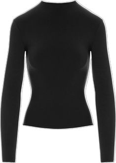 Night Out Tops With Minimal Stretch, Night Out Tops With Minimal Stretch Elastane, Elastane Tops With Minimal Stretch For Night Out, Elastane Long Sleeve Top For Layering, Stretch Crew Neck Long Sleeve Top For Night Out, Trendy Long Sleeve Bodycon Top, Trendy Bodycon Long Sleeve Tops, Fitted High Neck Mock Neck Top For Fall, Trendy Stretch Long Sleeve Top For Night Out