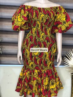 Smocked Ankara Dress. Ankara Elastic Dress. Yellow African - Etsy Bodycon Ankara Dress, Yellow African Dress, Elastic Dress, Dress Dinner, Dress Date, Dress Ankara, African Dresses Men, Dress Date Night, Ankara Gown