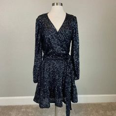 Blue Sequined Dress Womens Size 8 Long Sleeved Fit & Flare Cocktail Party Bling Shine Bright Like A Diamond In This Captivating Blue Sequined Dress - Your Ticket To Turning Heads And Stealing The Spotlight At Any Cocktail Party Or Special Event. Key Features/Benefits: -Long Sleeves For Elegant Coverage -Fit & Flare Silhouette Flatters Your Figure -Shimmering Sequins For Head-Turning Glamour -Size 8 For A Perfect, Comfortable Fit Blue V-neck Holiday Mini Dress, Long Sleeve Dressy Sequin Dress For Holiday Party, Dressy Long Sleeve Sequin Dress For Holiday Party, Blue Sequin Dress For Spring Formal, Elegant Blue Dress For Holiday Party, Glamorous Blue Sequin Dress For Evening Events, Glamorous Blue Sequin Evening Dress, Blue Long Sleeve Mini Dress For Party, Dressy Long Sleeve Sequin Dress For Date Night