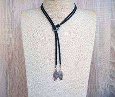 "Choker Necklace Lariat Tie Choker Leaf Choker Suede Wrap Necklace Long Tie Necklace Boho Choker Black Suede Necklace ~ Long Wrap Necklace with cord and pendants. - Made of beads and black colour suede cord, ~ Made with the utmost care to enjoy it as long as possible. All jewelries are are in stock and ready to be shipped within 1-2 business day from ordering to dispatch. Please note these times increase during Christmas & busy periods. 🌍 SHIPPING & DELIVERY This necklace is ready to ship world Lariat Choker With Clavicle Chain, Lariat Clavicle Chain Choker, Black Long Necklace With Adjustable Length, Clavicle Chain Lariat Choker, Bohemian Black Choker With Clavicle Chain, Black Bohemian Choker With Clavicle Chain, Adjustable Lariat Choker With Clavicle Chain, Adjustable Clavicle Chain Lariat Choker, Black Lariat Long Necklace For Gift