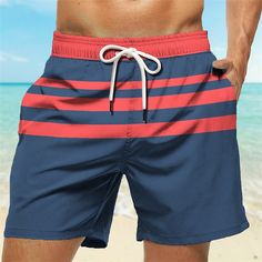 Category:WE-Pants; Season:Summer; Fabric:Polyester; Gender:Men's; Style:Boho,Hawaiian; Elasticity:Micro-elastic; Occasion:Holiday,Daily,Casual,Beach; Fit Type:Regular Fit; Function:Quick Dry; Waistline:Mid Waist; Pattern:Graphic Prints,Stripe; Design:with Mesh lining,3D Print,Drawstring,Elastic Waist; Pants Type:Board Shorts,Swim Trunks,Swim Shorts; Fly Type:Drawstring,Elasticity; Front page:FF; Listing Date:06/25/2023; Production mode:External procurement; Hips:; Length:; Waist:; Fit US Size:; Hobo Chic, Beach Fit, Daily Holidays, Red Boho, Beach Casual, Mens Boardshorts, Printed Drawstring, Type Of Pants, Style Boho