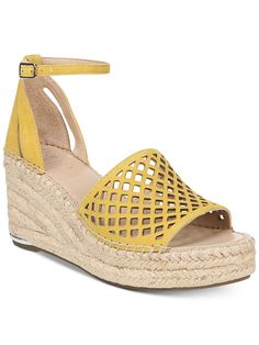 FRANCO SARTO Womens Yellow 1" Platform Padded Perforated Ankle Strap Calabria Wedge Buckle Leather Espadrille Shoes 9 M Leather Espadrilles, Shoes Heels Wedges, Leather Sandals Women, Flip Flop Shoes, Franco Sarto Shoes, Only Shoes, Espadrille Sandals, Suede Wedges, Calabria