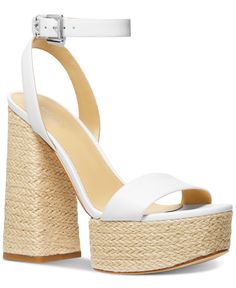 in stock White Platform Espadrilles With Synthetic Material, Michael Kors Elegant Platform Sandals, White Wedge Sandals With 4-inch Heel And Ankle Strap, White Ankle Strap Wedge Sandals With 4-inch Heel, White Wedge Sandals With 4-inch Heel, Michael Ashton, Espadrilles Platform, Luxe Gifts, Espadrille Shoes