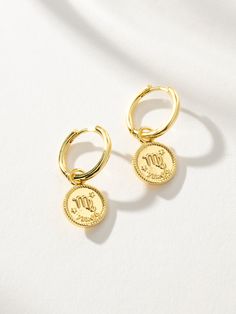 Zodiac Huggies | Gold Virgo | Product Image | Uncommon James Simple Studs, Zodiac Rings, Jewelry Cleaner, Coin Pendant, Gold Texture, Gold Hoop, Huggies Earrings, Gold Hoop Earrings, Cleaning Jewelry